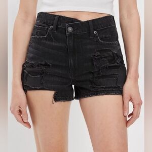 American Eagle Outfitters Mom Shorts, Black Distressed High-Rise Denim